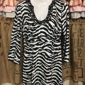 I.N.C. Zebra print shirt with neckline beading!